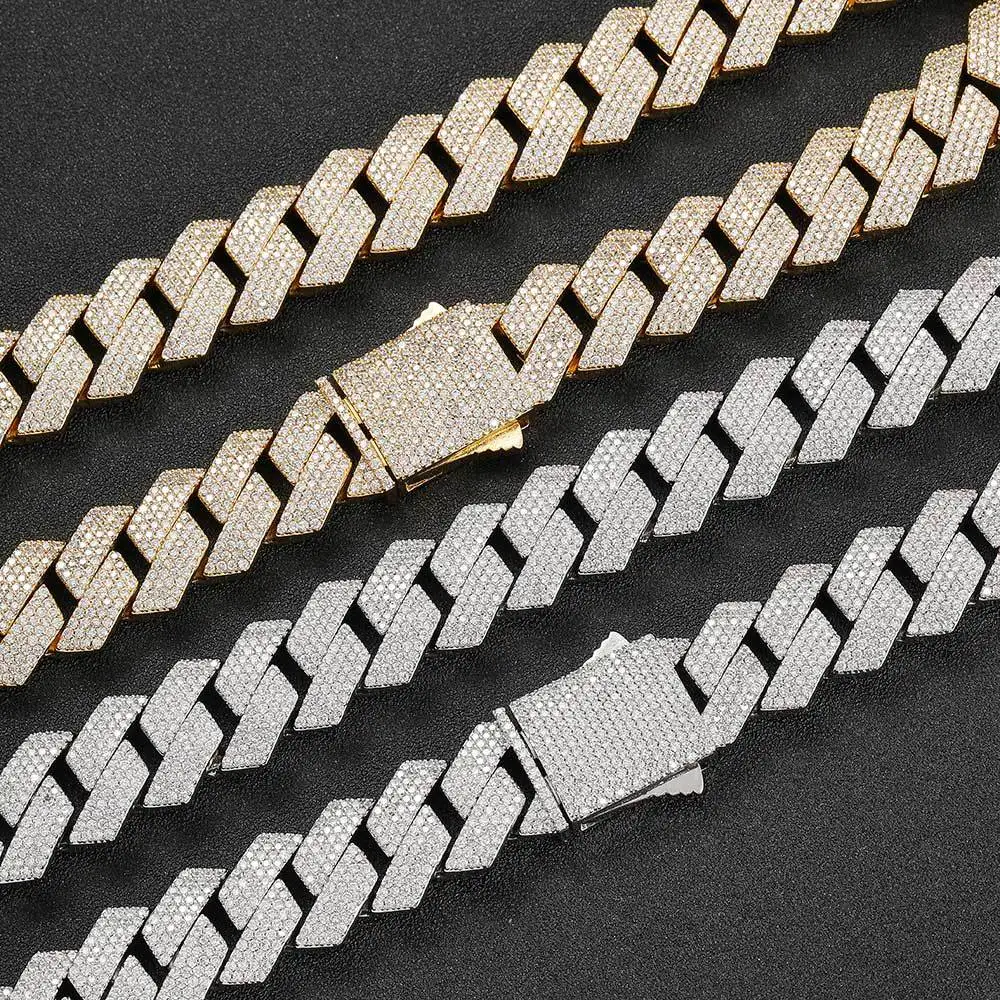 16-24inch 19mm Width Cuban Chain Men's Necklace Copper S925 Silver Plated Hip Hop Rock Luxury Zircon Diamond Neck Collares Jewel