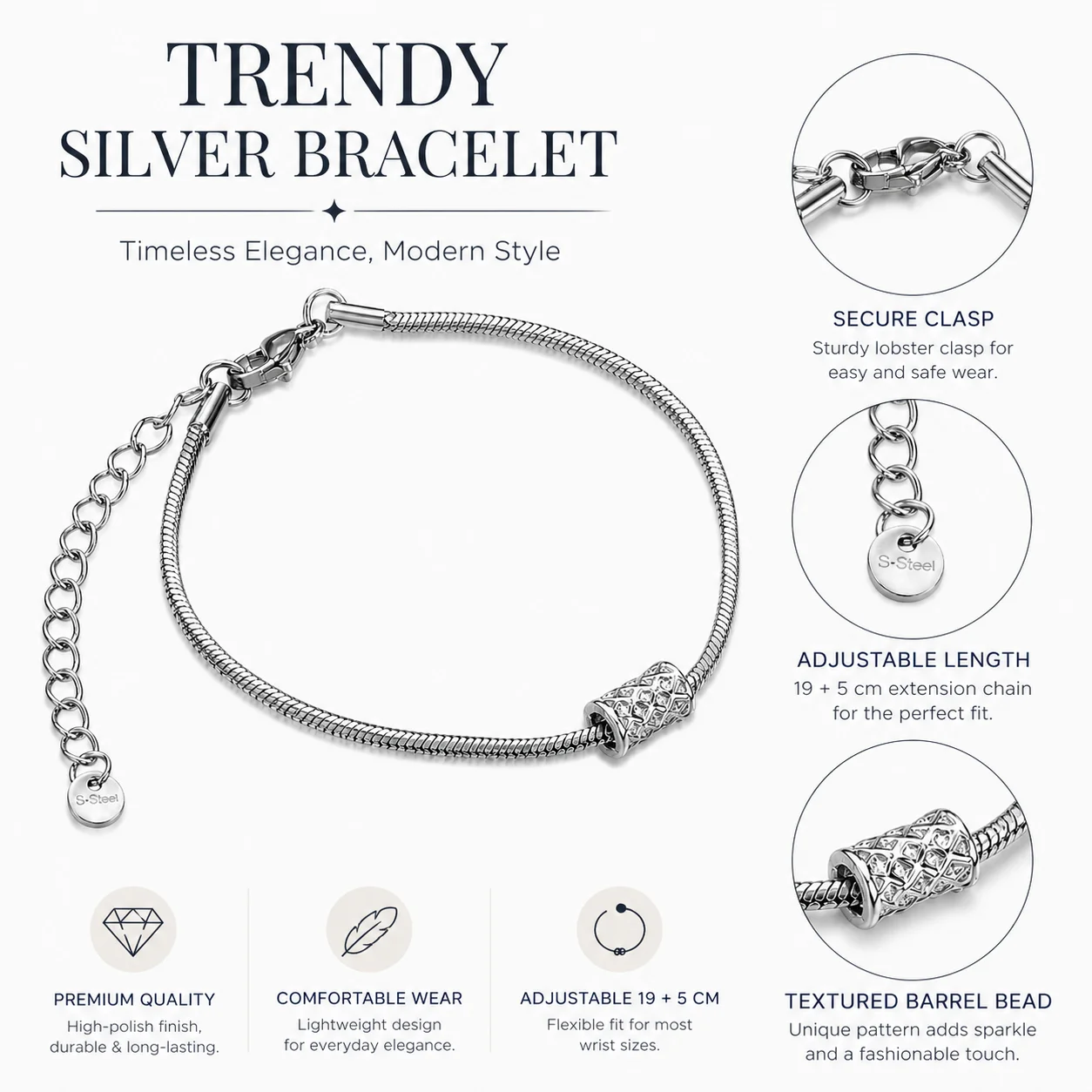 

Men Women Silver Color Chain Bracelet Punk Hip Hop Twisted Rope Bracelet Trendy Jewelry Gift