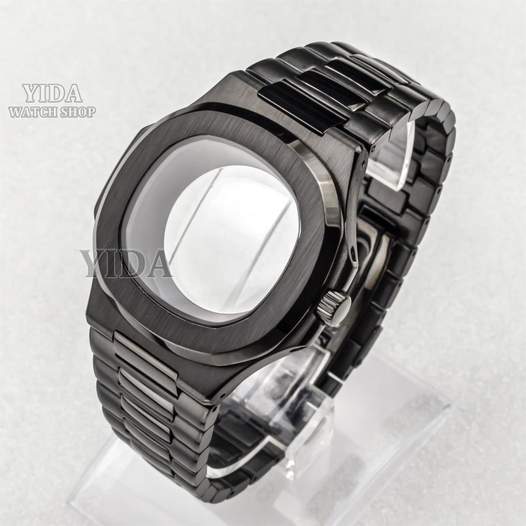 Nautilus caixa de relógio pulseira 316l caixa de aço inoxidável vidro safira 100m à prova dwaterproof água ajuste nh35 nh36 nh38 movimento acessórios relógio