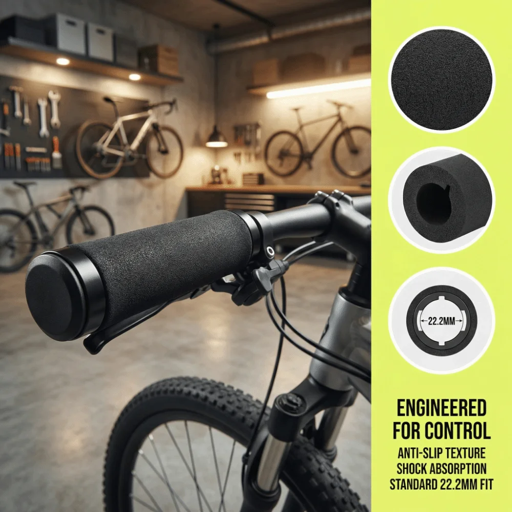 

1 Pair 22.2mm Diameter Bicycle Handlebar Grips Non-slip Comfortable Grip Mountain Bike Handlebar Grips Lock-on Sponge