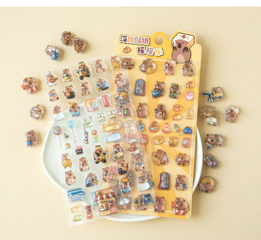 1PCS Kawaii Cartoon Capybara 3D Transparent Gelee Aufkleber Kristall Blase Relief Kinder Aufkleber Für Telefon Fall Notebook Gitarre