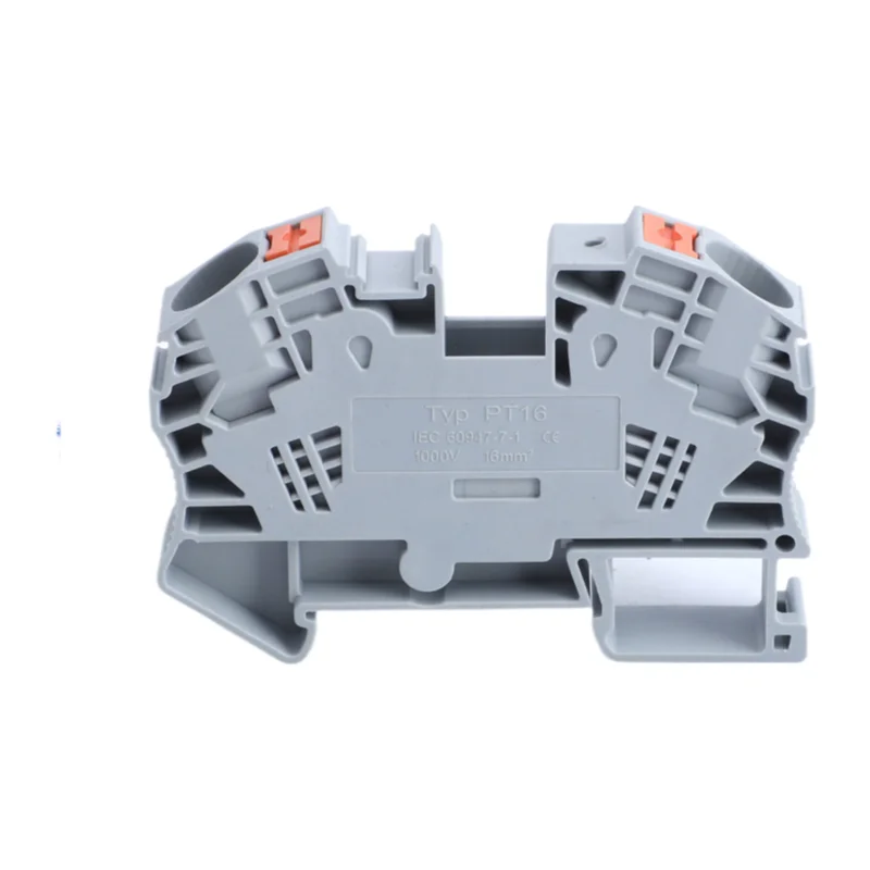 PT16 High Current Terminal Block, 16 Sq Mm Spring Clamp DIN Rail Mount, Tool-Less Connector For Electrical Power Distribution