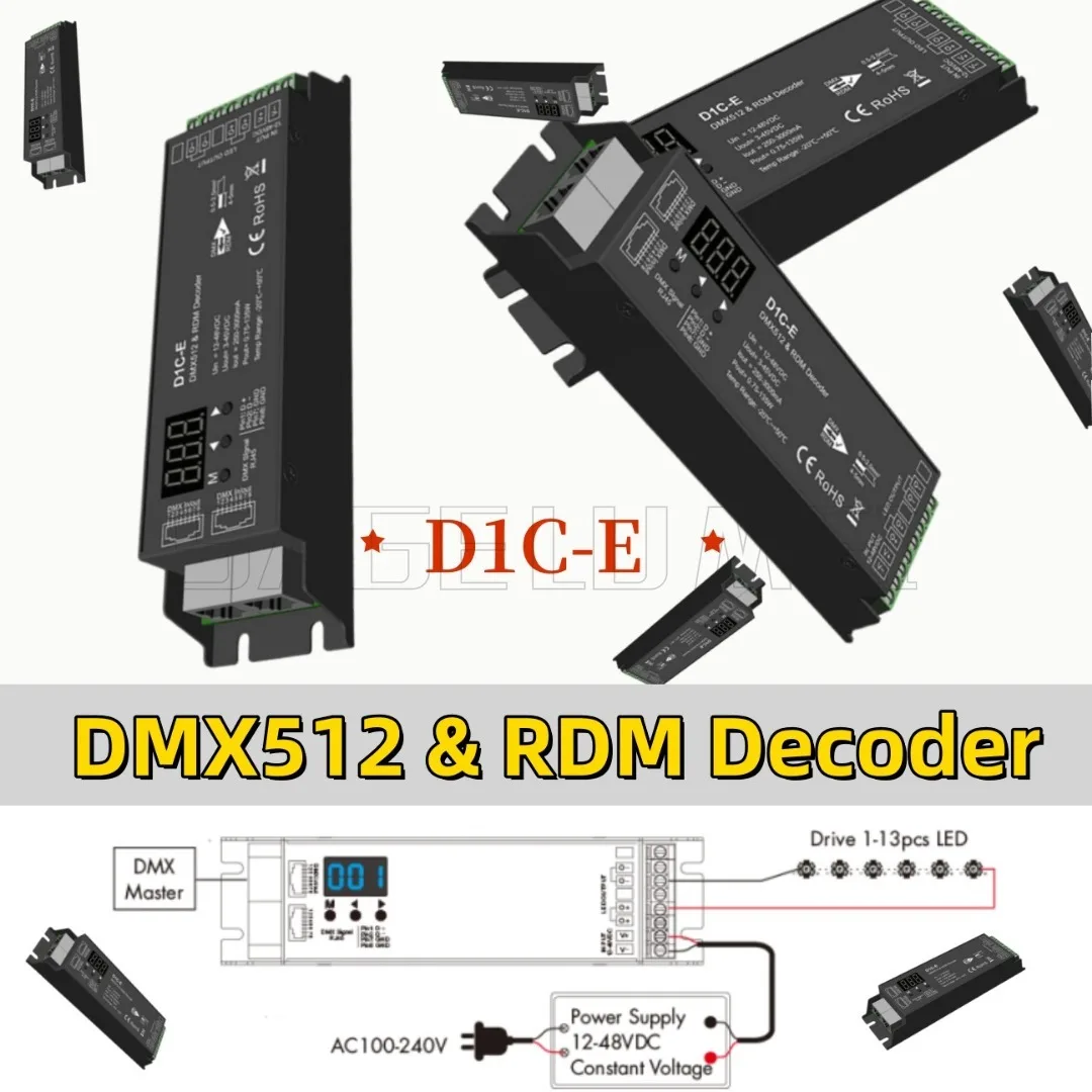 

Skydance1CH Декодер постоянного тока DMX512 и RDM Функция D1C-E RDM может осуществлять переговорную связь между мастер-DMX и декодером