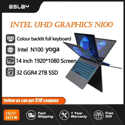 인텔 프로세서 N100 슬림 노트북, DDR4, 2TB SSD, 요가, 6000 mAh 태블릿, 2-in-1 1920*1080 스크린, 터치 360 ° 플립 오피스, 14 인치, 32 GB 