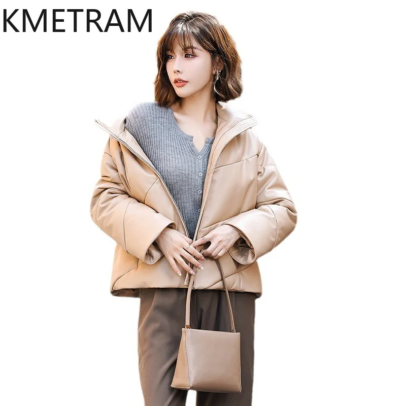 100% シープスキンダウンコート女性ルーズショート本革フグジャケット 2025 冬服女性アウター Куртка Женская