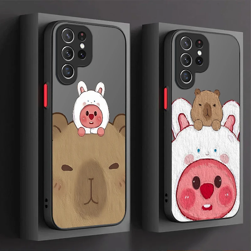 Cute Cartoon L-Loopy Capybara Case For Samsung Galaxy S24 S23 S22 Ultra S21 S20 FE S10 Plus A15 A25 A35 A55 5G Note 20 10 Cover