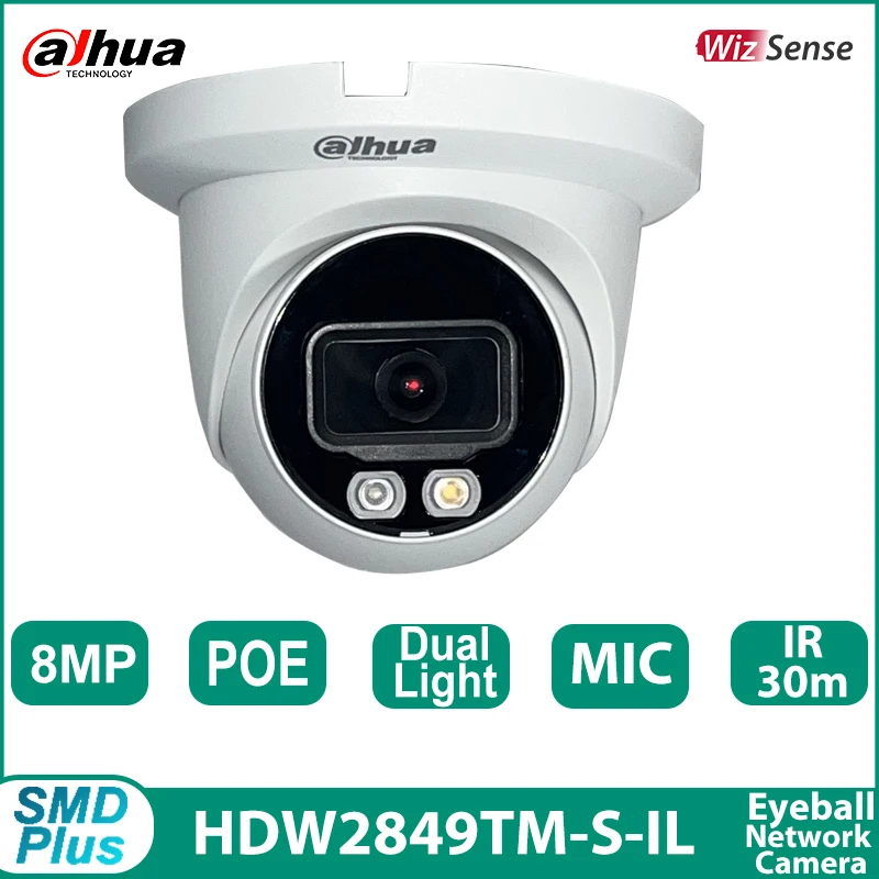 Dahua IPC-HDW2849TM-S-IL 4K POE Smart Dual Light IP Camera Support SMDplus Built mic full colorIR30M Eyeball Surveillance Camera