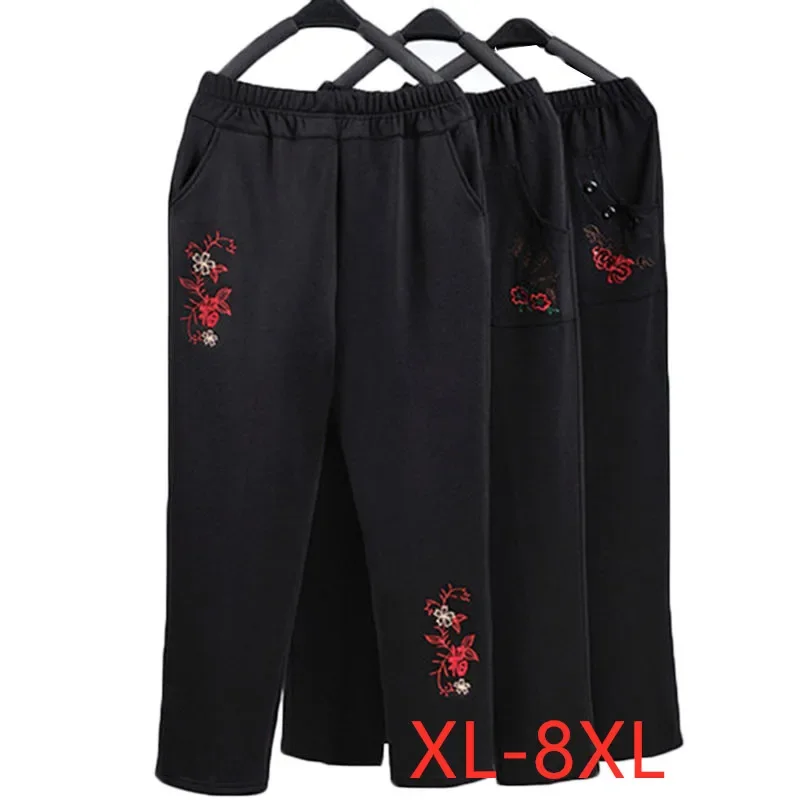 

Женские брюки для бабушки среднего возраста, повседневные свободные осенние женские брюки с эластичной резинкой на талии, теплые женские зимние брюки XT1138