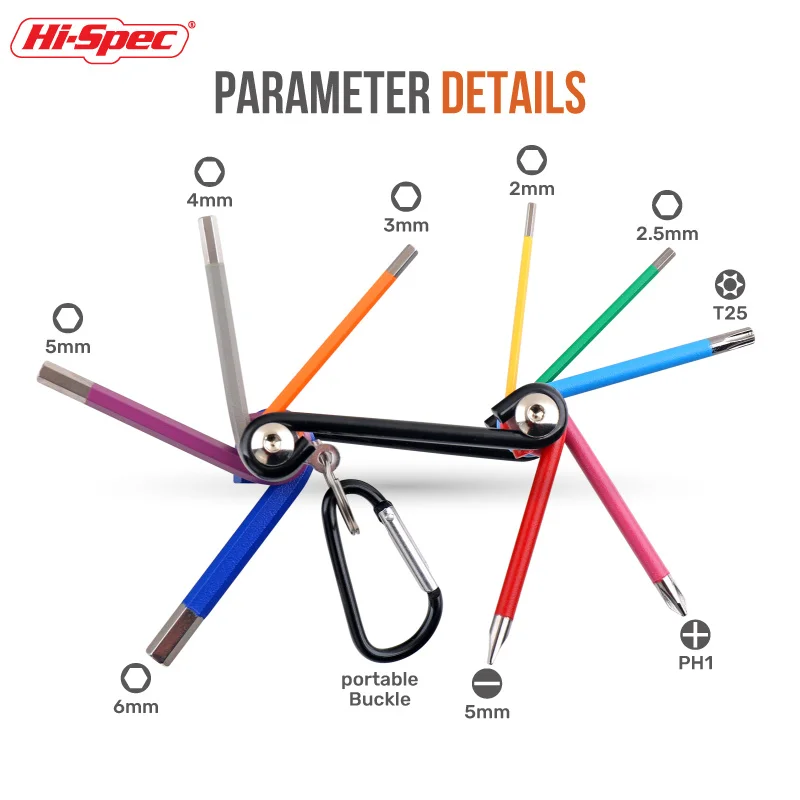 Hi-Spec 1pc Colorful Metal Metric Allen Wrench Set 9 In 1 Hex Screwdriver Allen Keys Portable Set H/T/PH Type Mini Spanner Set