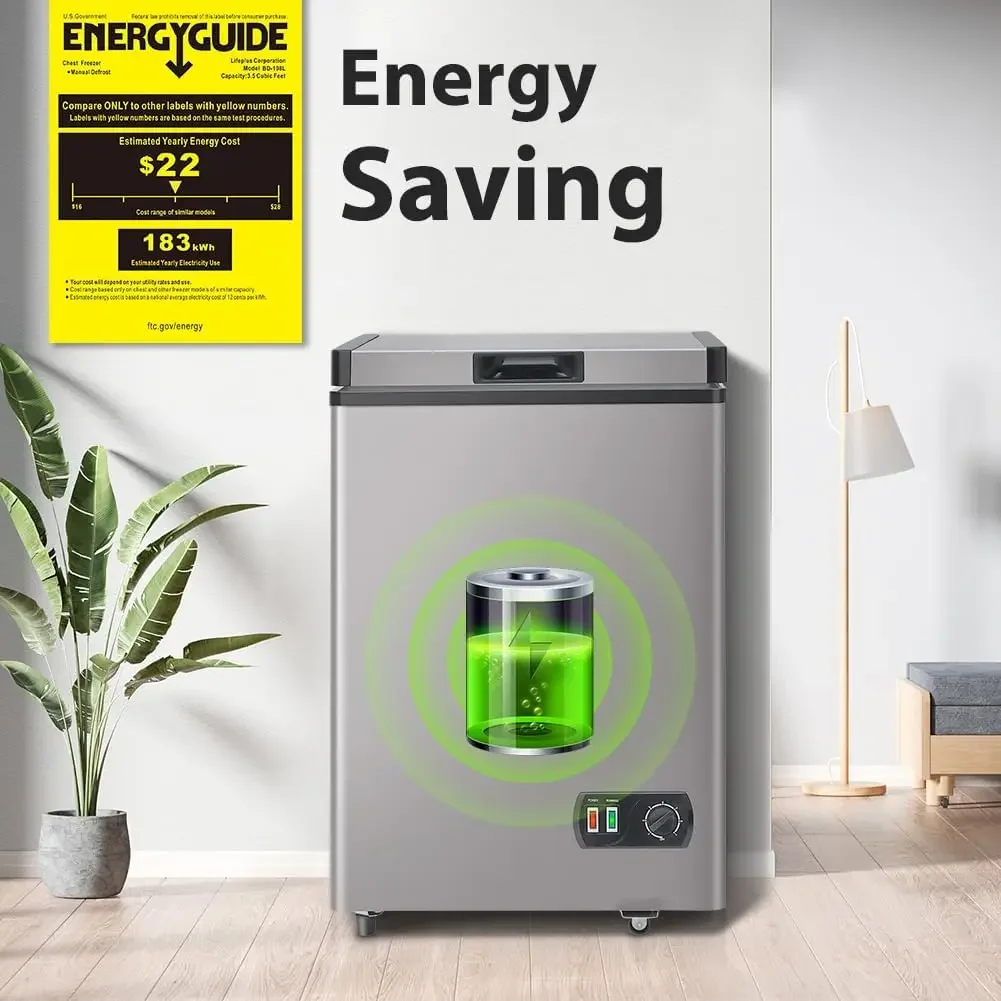 Chest Freezer, Small Deep Freezers Top Door with Removable Basket, 7 Temperature Control Energy Saving, Compact Freezer for Home