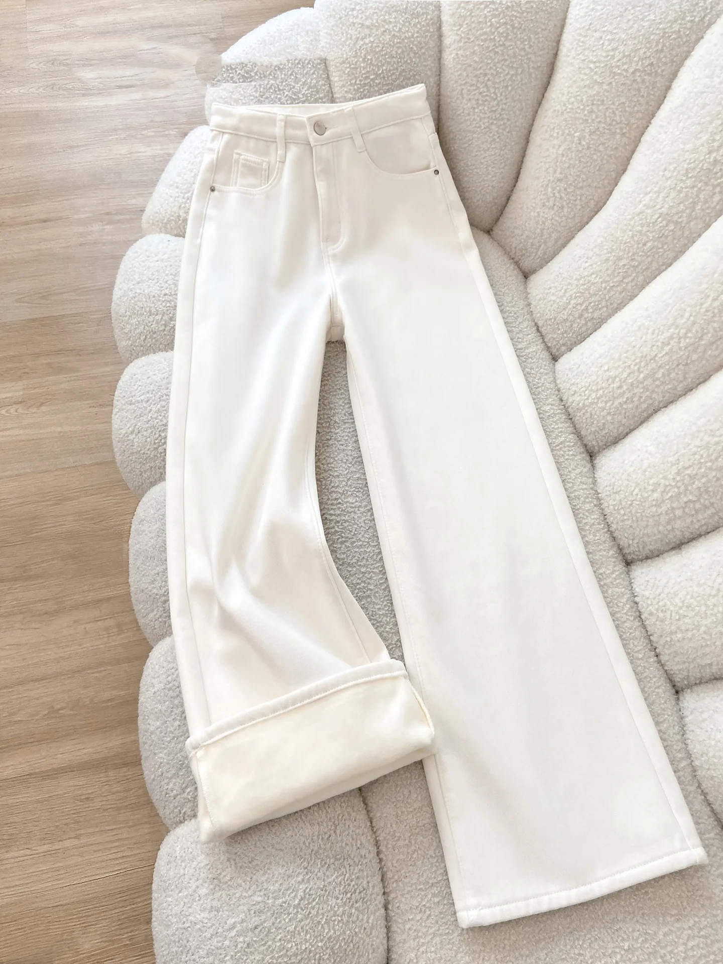 

Women's High Waist Wide Leg Fleece Lined Thick Denim Jeans Casual Straight Cut Trousers Autumn Winter plus Size Loose Fit