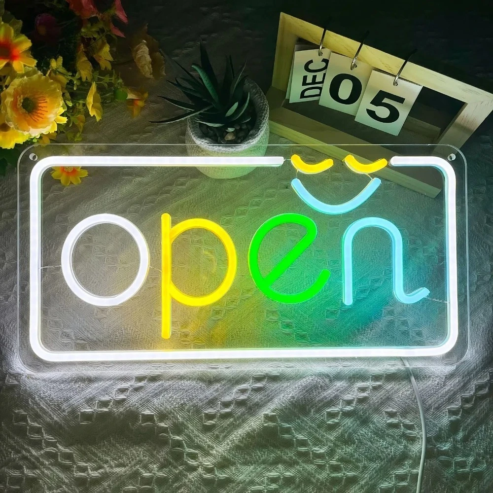 

Светодиодная неоновая вывеска «Открыто» для бизнеса, красочная вывеска «Открыто» для витрин магазинов, дверей, кофеен, цветочных магазинов, баров, салонов, отелей, ресторанов
