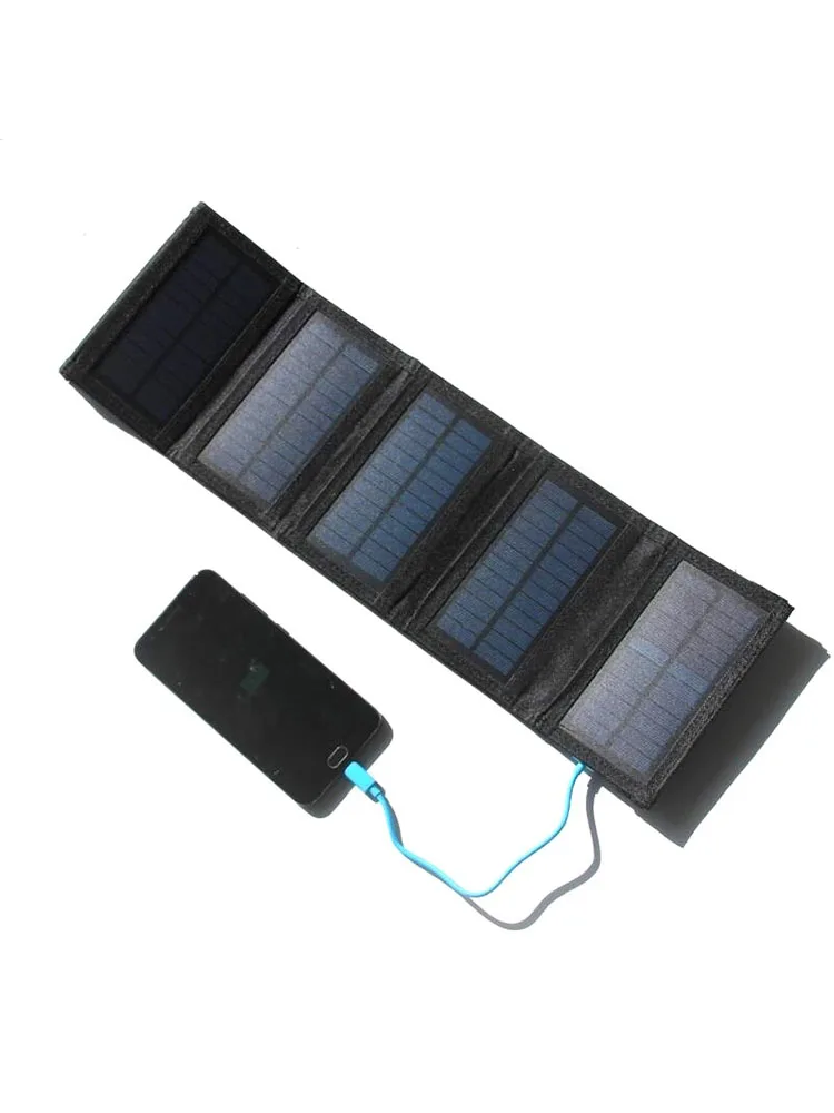8W Portable Folding Solar Charger Panel for Camping Hiking 5-Fold USB Solar Power Bank Bag Emergency Travel Size Backup
