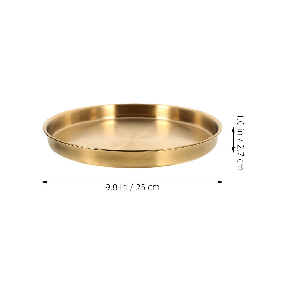 Stainless Steel Korean Style Round Plate Matte Gold Thick Structure Large Capacity Serving Tray Steak Seafood Pasta Dinner Plate