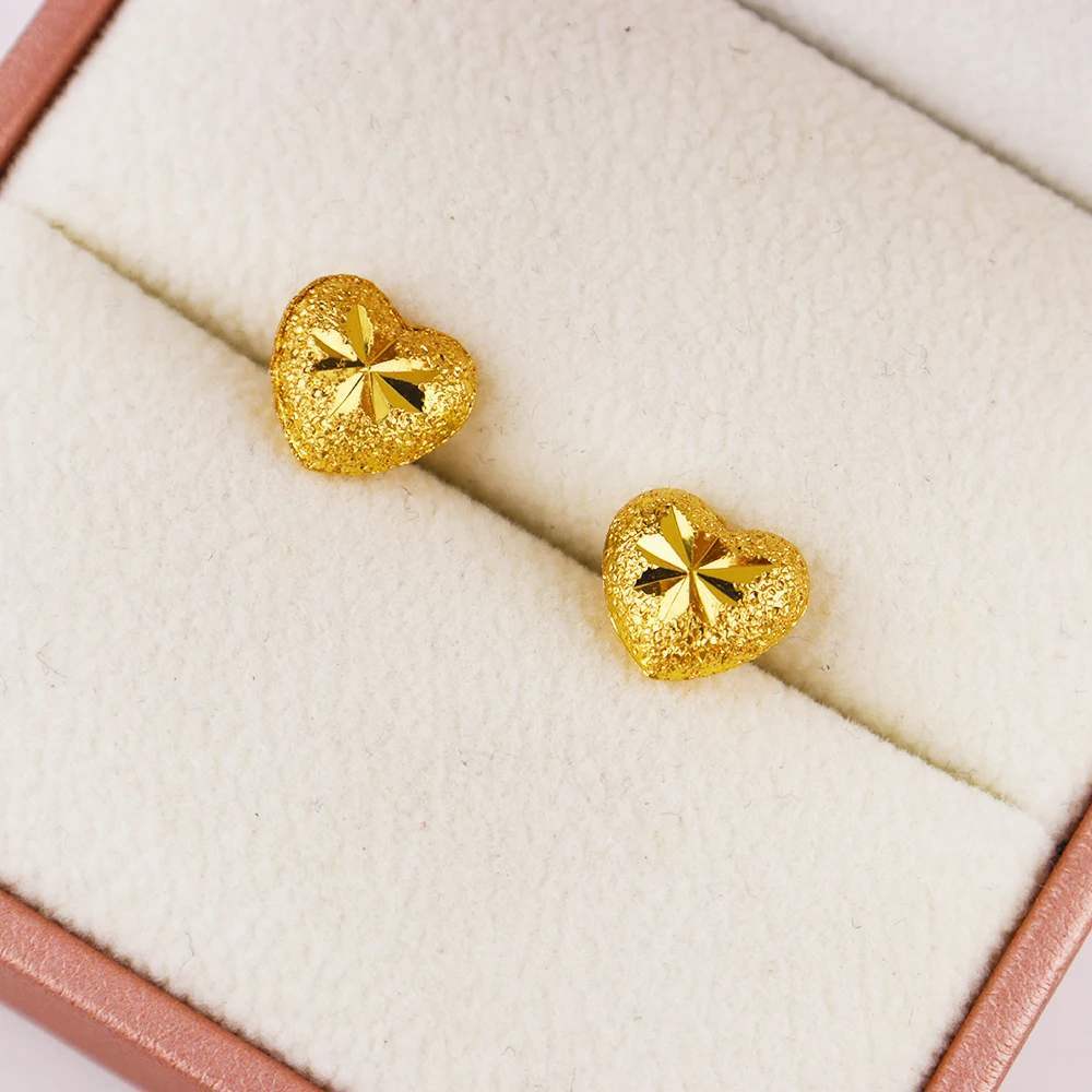 Exquisite Gold Color Jewelry Set for Party Heart Stud Earrings and Pendant Chain America Bridal Jewelry Set for Engagement Party