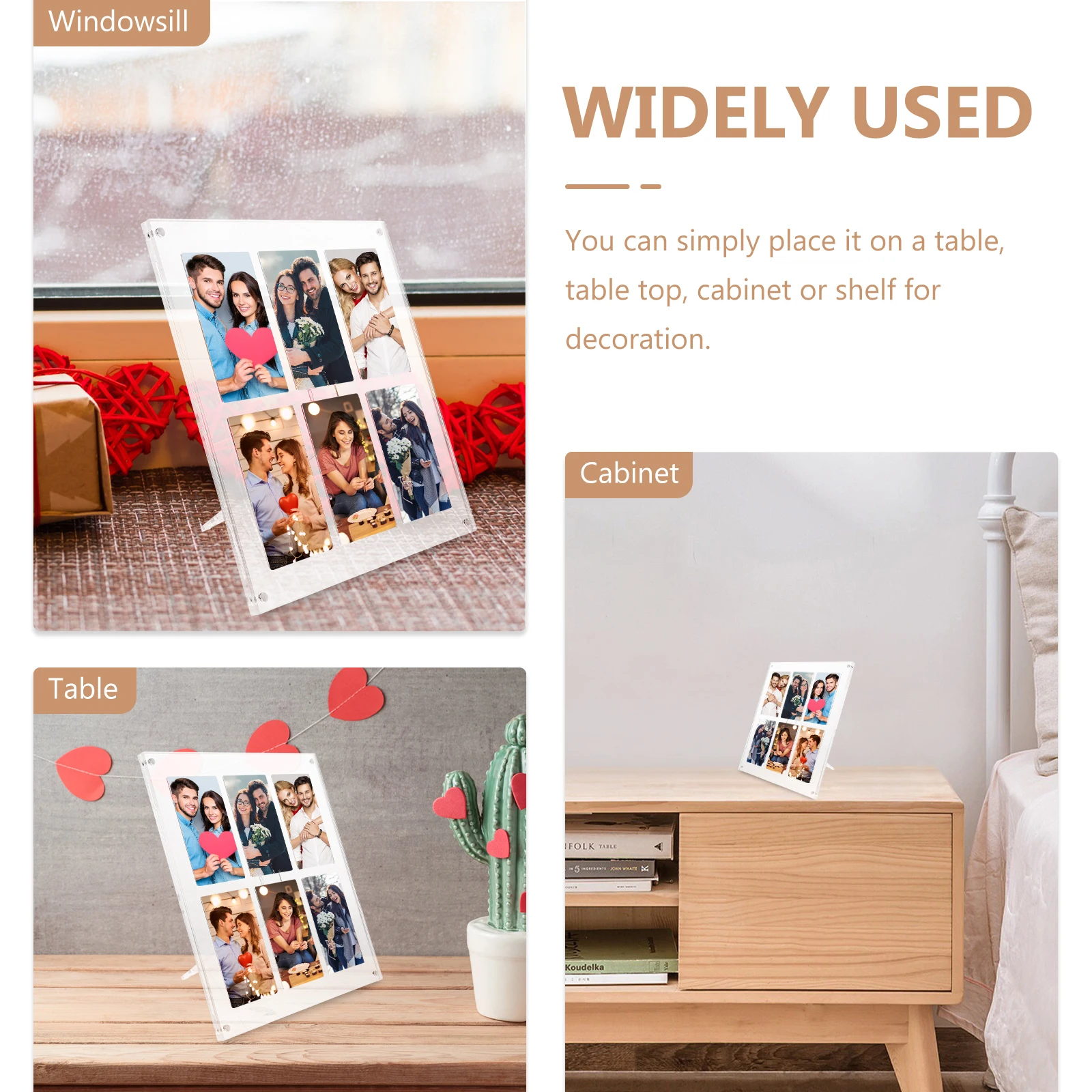 

Clear Desktop Acrylic Photo Frame 6-Grid Picture Holder Stable for Wedding Home Office Decor Tiny Picture Frame
