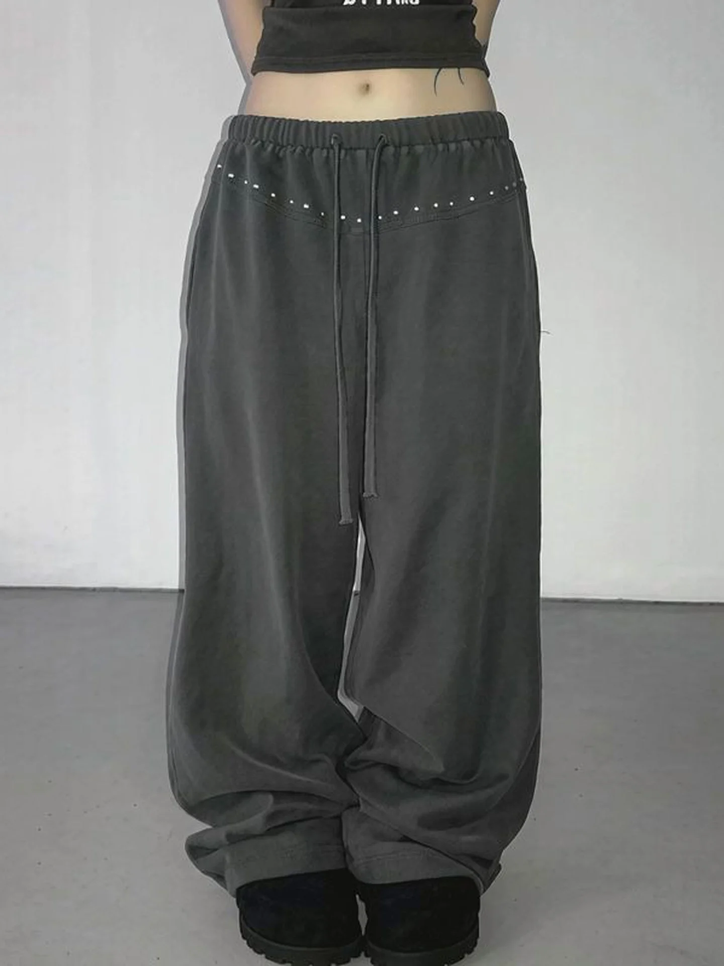 Retro Y2K Lazy Style Cross Diamond Loose Casual Pants Women's Autumn New Slim Wide Leg Long Trousers High Waist Flared Pants