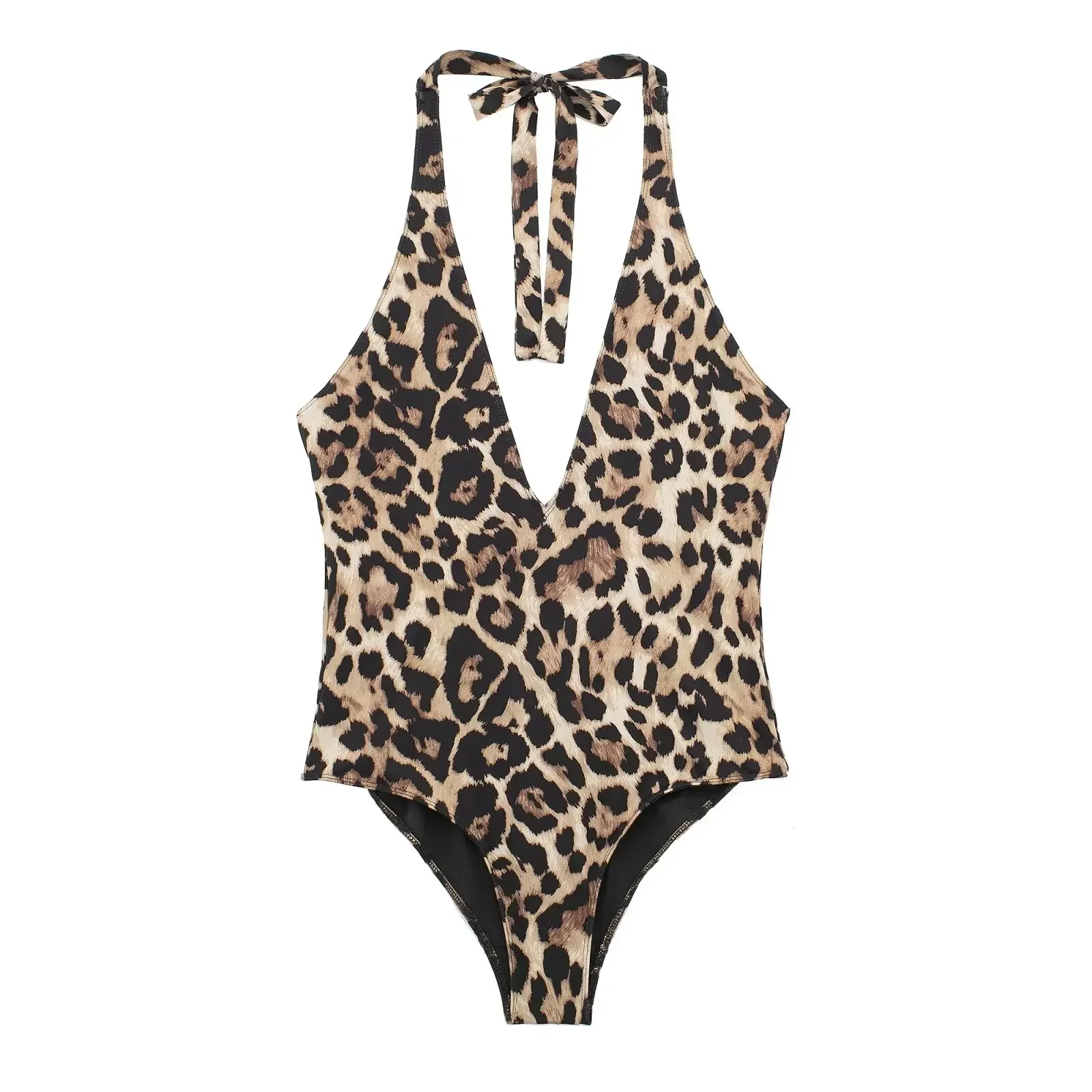 Women 2024 New Chic Fashion Backless Soft Touch special Leopard print hanging neck Mini swimsuit  Female