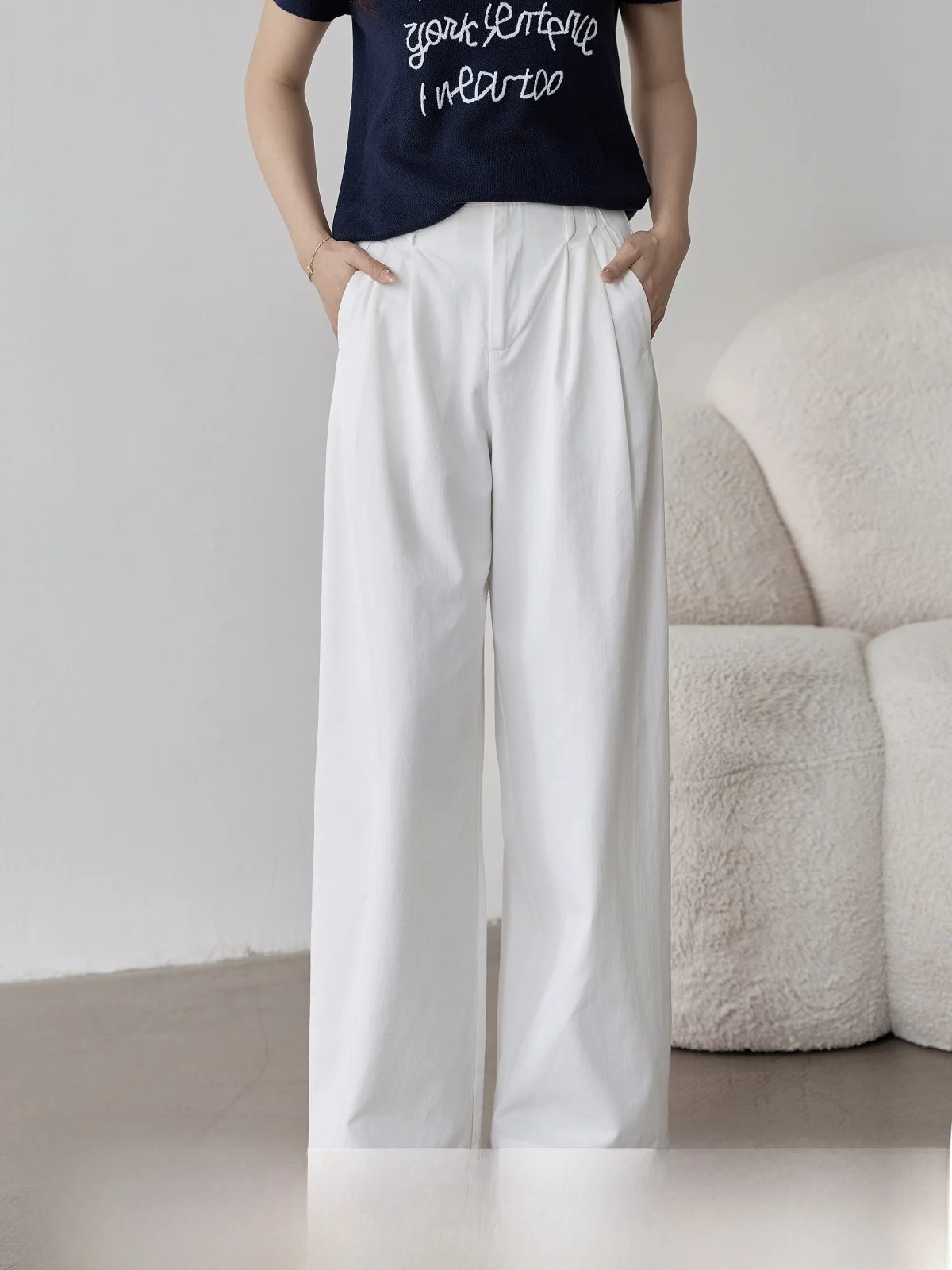 

High Waist Wide Leg Jeans Women's Loose Fit Summer New Style HUIXI Drawstring Folded Pure Color Versatile High Waist Slimming
