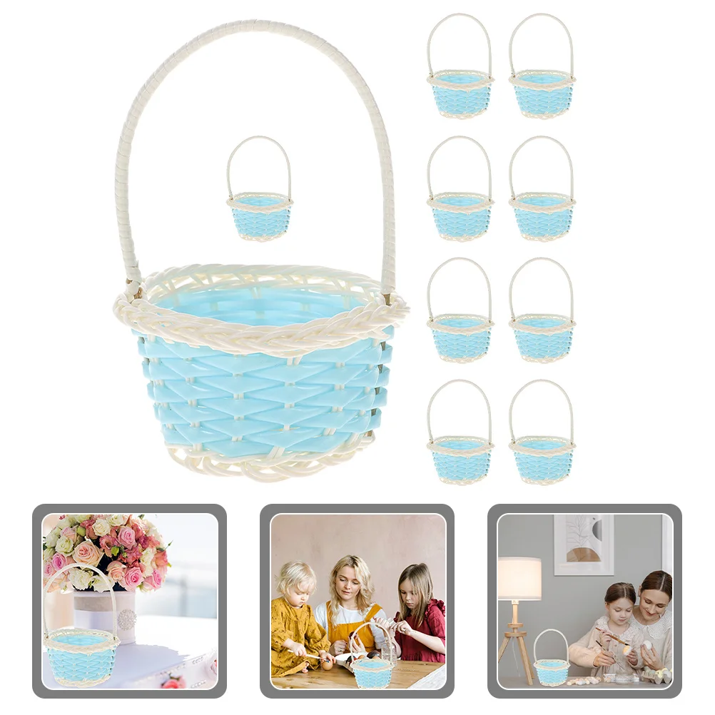 

10Pcs Handheld Basket Small Woven Plastic Baskets for Easter Decorations DIY Craft Projects Party Favors Mini Picnic Baskets