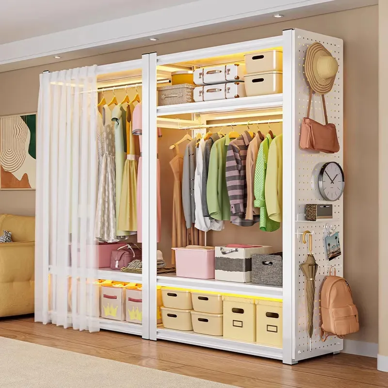 Cabide simples para quarto, cortina com buraco inteiro grátis, guarda-roupa simples, cabide de aço