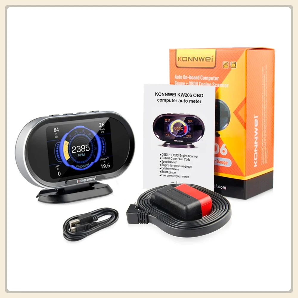 

Встроенный компьютер KONNWEI OBD2 206 года, автомобильный цифровой компьютер OBD 2, сканер, потребление топлива, датчик температуры воды, дисплей
