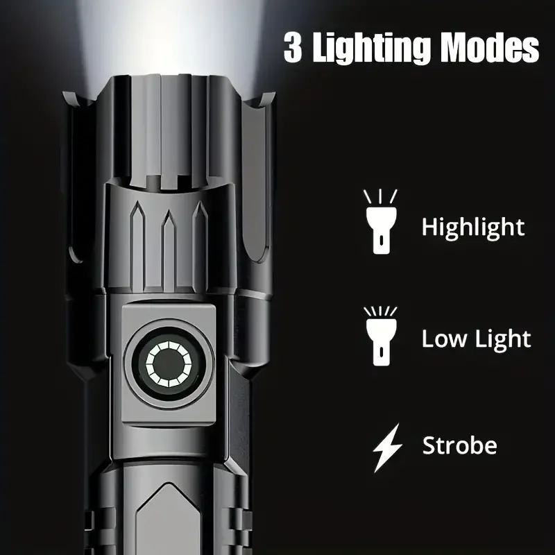 A super bright flashlight, USB rechargeable, expandable zoom, wide beam, handheld emergency lighting flashlight, suitable for ou