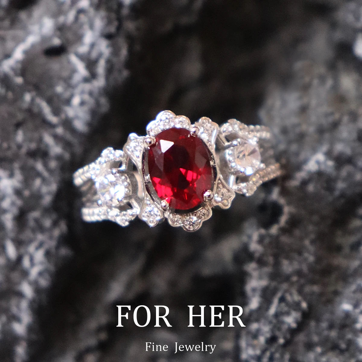 

ForHer Luxury 925 Sterling Silver 2CT Oval Cut Ruby High Carbon Diamond Gemstone Wedding Party Fine Vintage Ring For Women