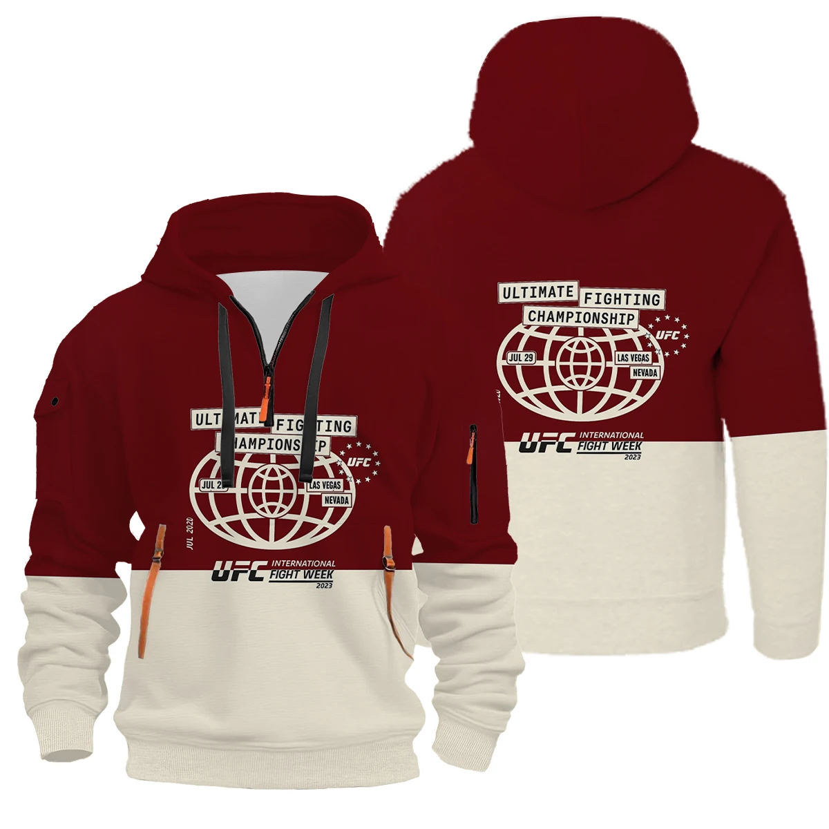 سويت شيرت UFC عالي الجودة بسحاب عالي التحمل للرجال مع بطانة من الصوف وسترة بغطاء للرأس، متعدد الاستخدامات في الخريف والشتاء