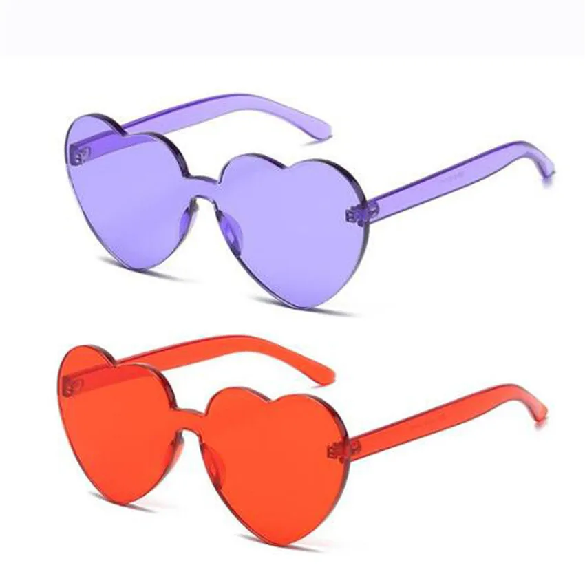 FOENIXSONG Y2K Heart Sunglasses Women Men Frameless UV400 Pink Green Yellow Blue Orange Purple Brown Red Sun Glasses