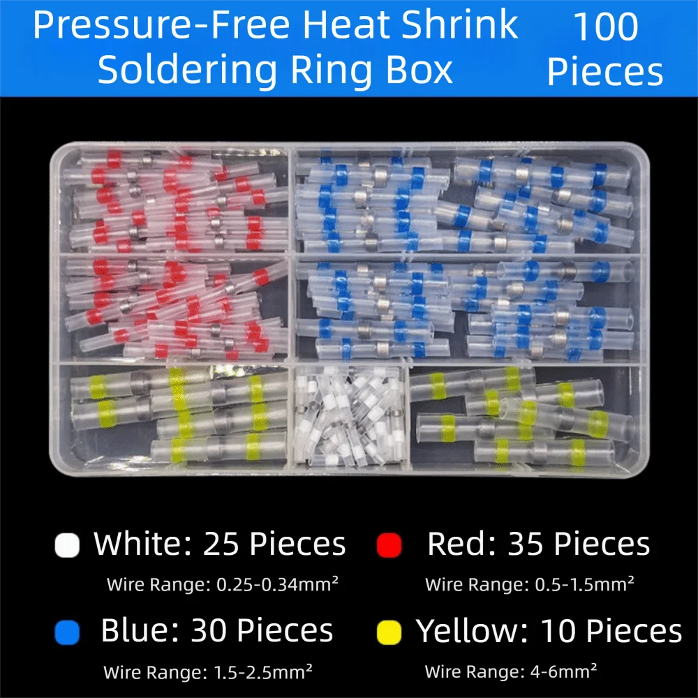 50/100Pcs Waterproof Heat Shrink Solder Sleeves Thermal Insulation Insulated Wire Crimp Butt Terminals with Box