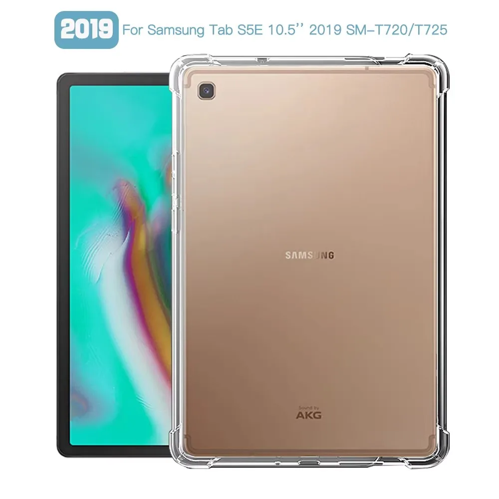 Penutup transparan untuk Samsung Galaxy Tab S5E 10.5 "2019 SM-T725 T720 silikon TPU lembut tahan guncangan Tablet kantong udara antijatuh