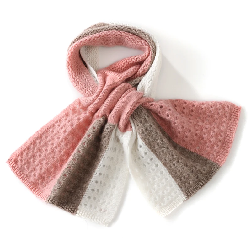 New 100% Cashmere Autumn Winter Fashion Knitted Color Block Women's Scarf Short Warm Cross Versatile Neck Warmer