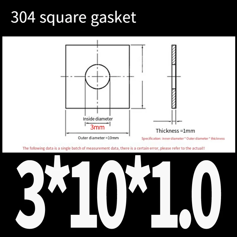 

Square Flat Washers 304 Stainless Steel M3 M4 M5 M6 M8 M10 M14-M20 Thicken Square Gasket Curtain Wall Shim Metal Ring 1~20Pcs