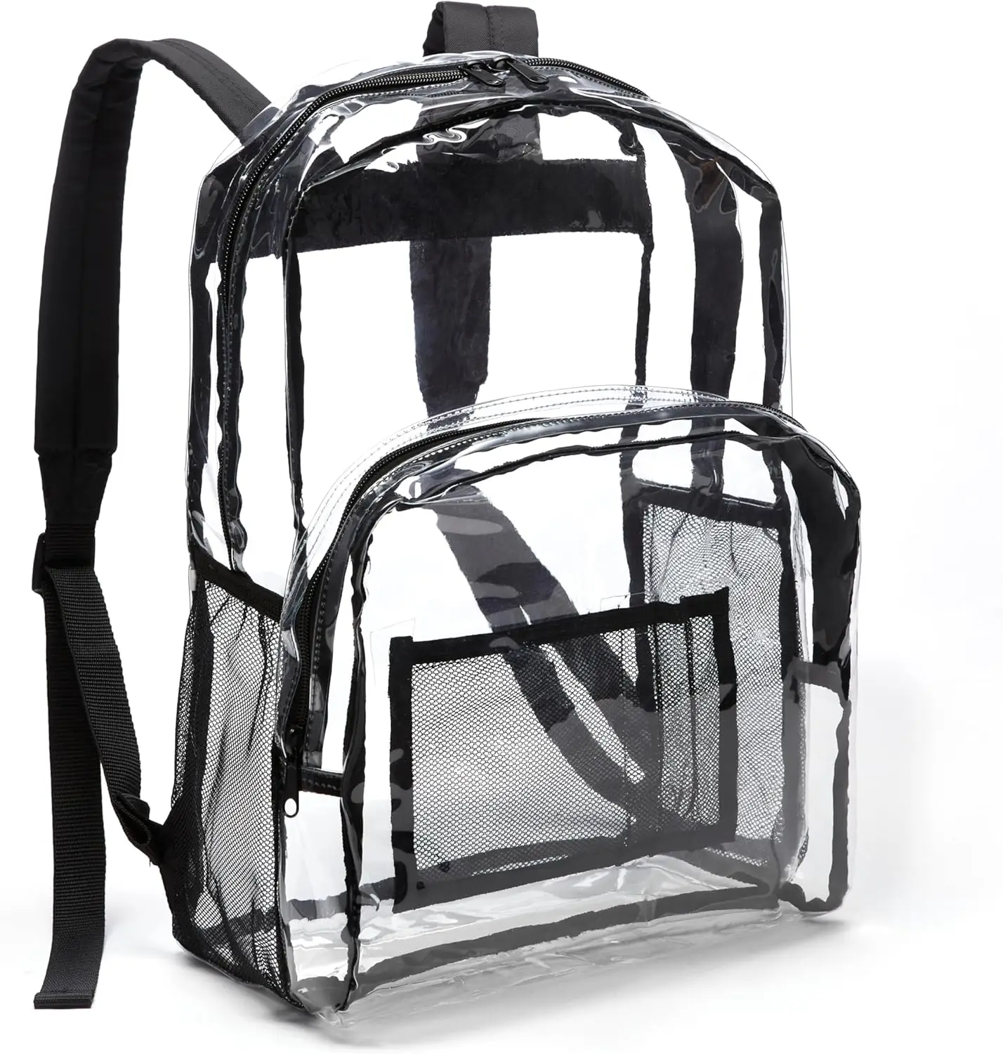 Basics Transparent School Backpack, With Water-Resistant PVC Plastic Material and Ruggedly Reinforced Shoulder Straps, Cl