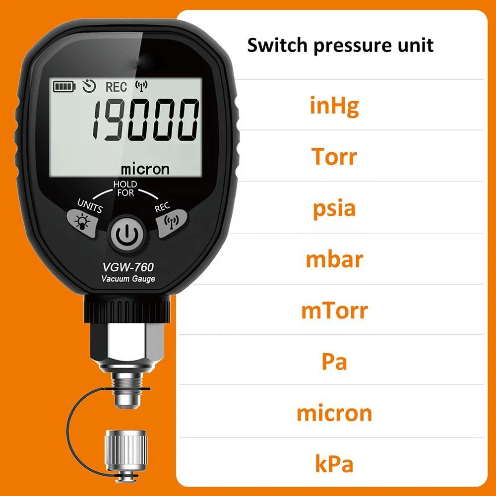 Elitech Wireless Digital Vacuum Gauge 0-19000 Micron Refrigerant Vacuum Meter 1/4