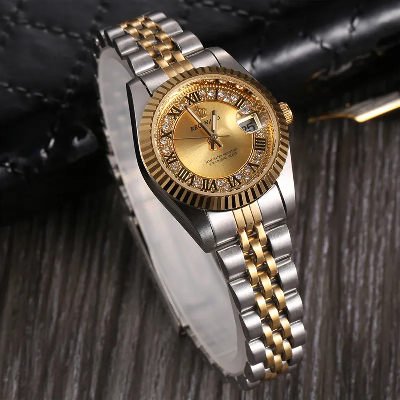 Fashion Reginald Brand Watch Luxury Green Face Diamond Watches Women Full Stainless Steel Auto Date Quartz Ladies dames horloge