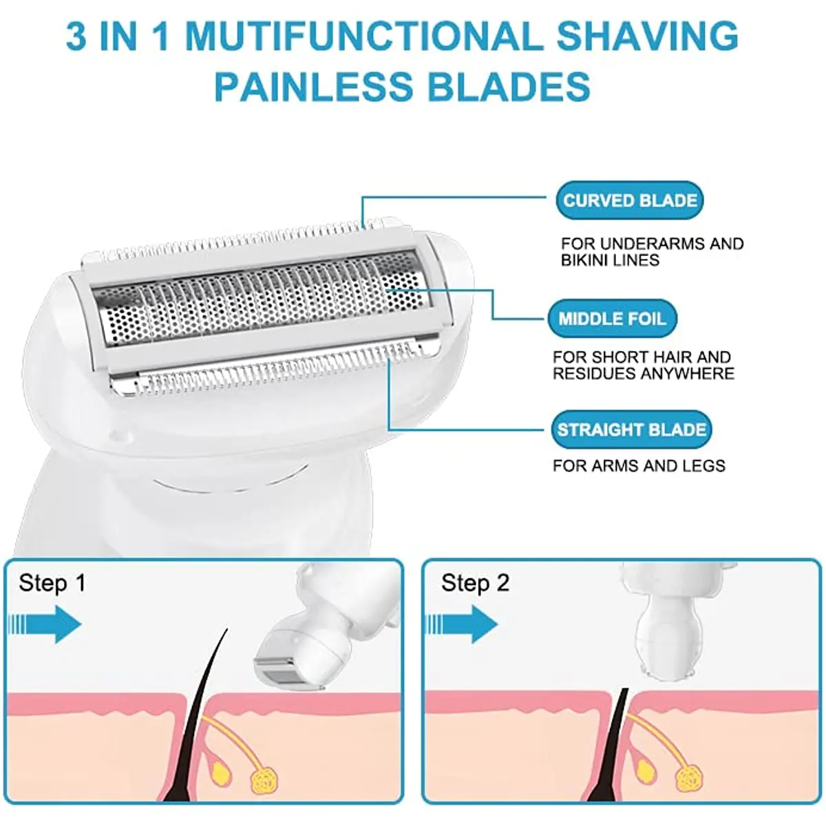 2 in 1 Wet/Dry Electric Shaver for Women with Head Base Replaceable Facial Blade Head Bikini Trimmer Electric Razors for Women