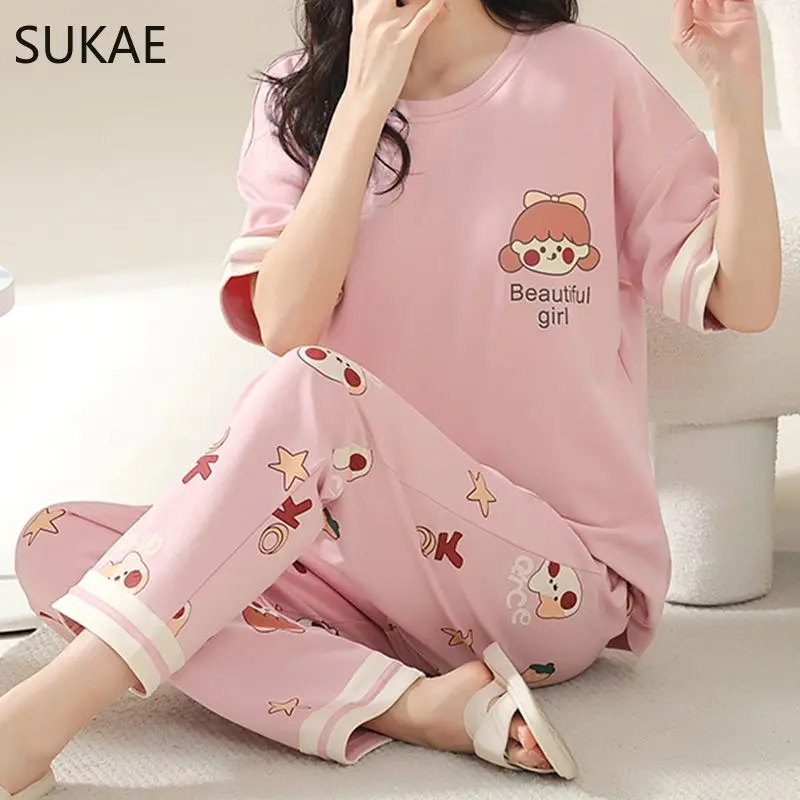 Sukae Sommer Frauen Pyjamas Set plus Größe M-5XL Baumwolle Frauen Pyjama Kurzarm Nachtwäsche Nachtwäsche koreanische Pyjamas für Mädchen