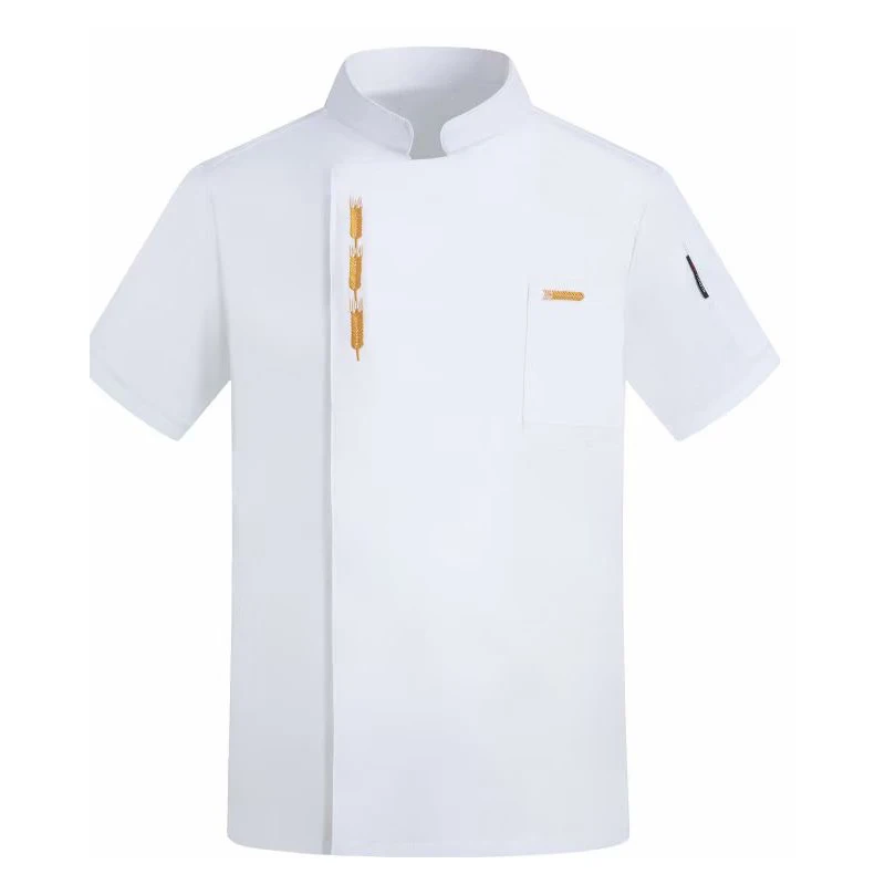 Chef Jacket Men Short Sleeve Embroidery Restaurant Kitchen Cook Coat Waiter Uniform