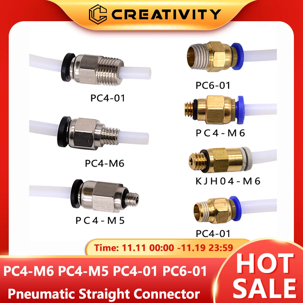 Creativity 3D PC4-M6 PC4-M5 PC4-01 PC6-01 Pneumatic Straight Connector Part Bore 4mm PTFE Tube Filament M6 Feed Fitting Coupler