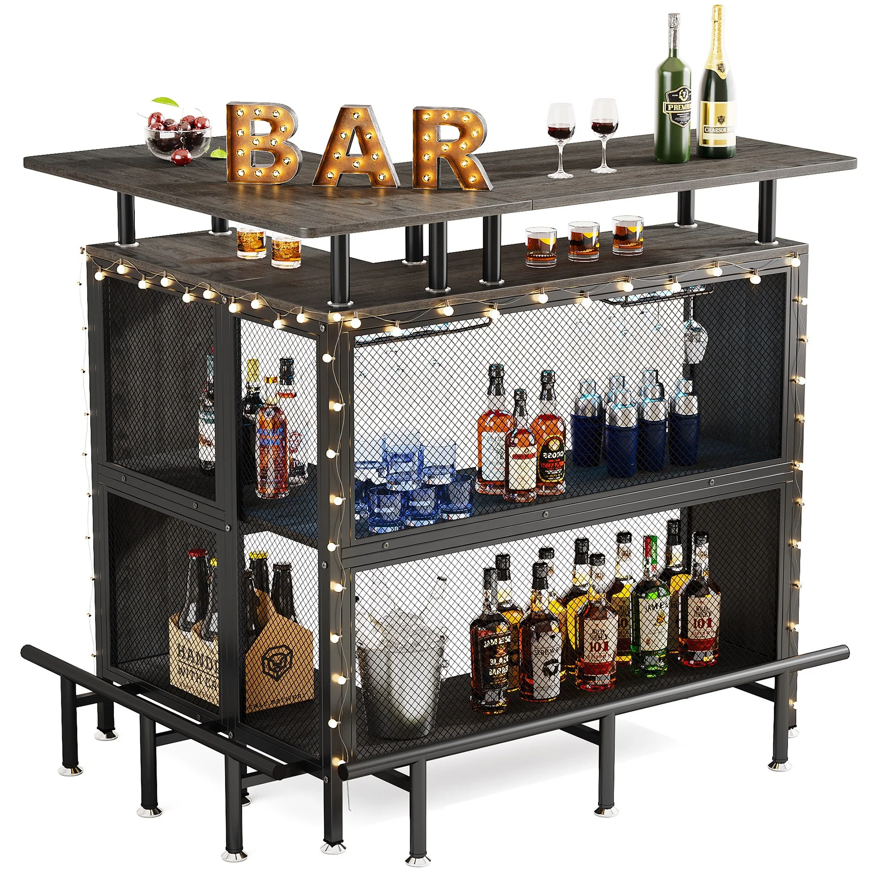 

Industrial Furniture Liquor Coffee Bar Carts Wine Corner Cabinet Unit with Storage for Home Kitchen Pub