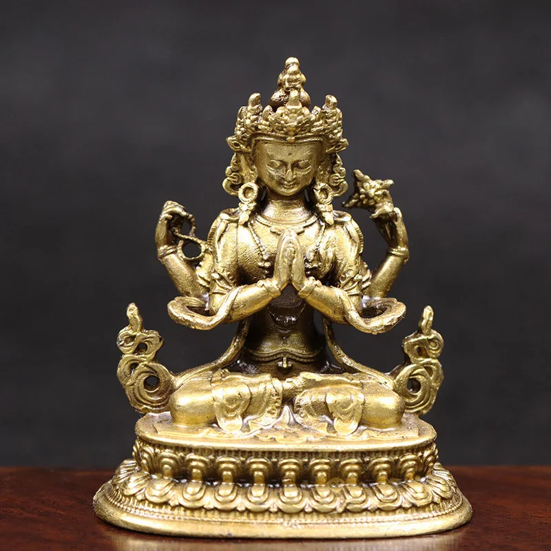 1 قطعة تمثال أفالوكيتسفارا الأربعة المسلحة العتيقة راعي التبت تمثال القديس ديكور المنزل الحرفية