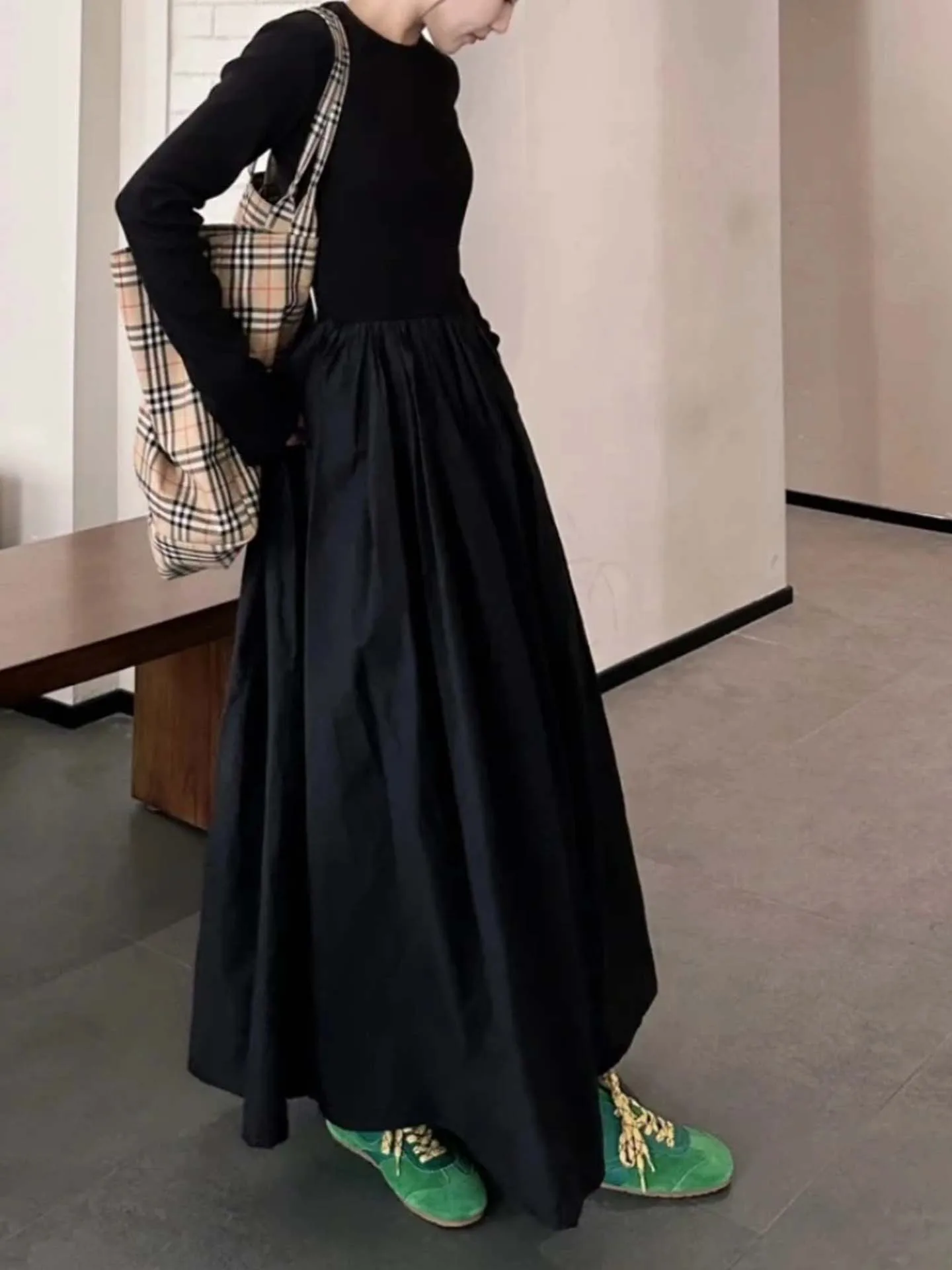 

Платье макси Pure Quali Long Sve в стиле Хепберн, приталенное, А-силуэт, с завышенной талией, из хлопка, повседневное, для девочек-подростков