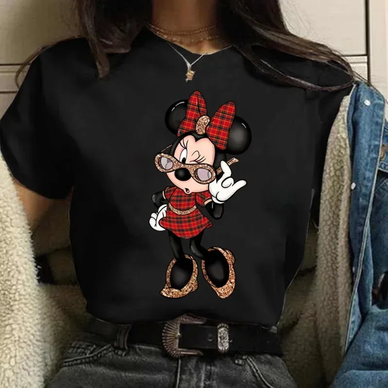 Fashion Minnie Mouse T-shirt Women\'s Harajuku Clothing Short Sleeve Y2k Tops Minnie Casual Kawaii Female T Shirts Clothes