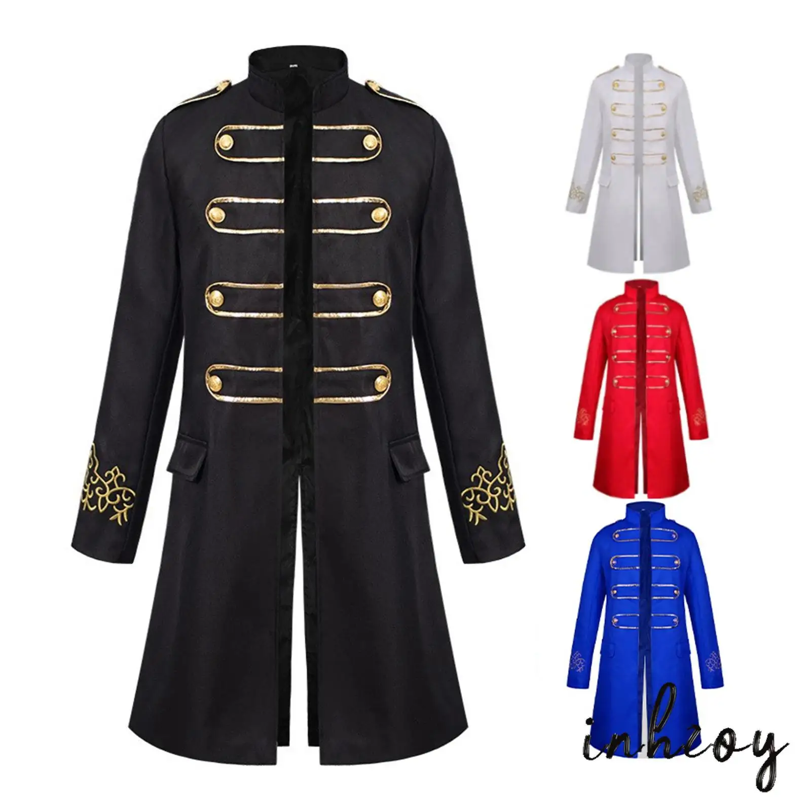 

Mens Medieval Cosplay Halloween Roleplay Costume Gothic Steampunk Coat Embroidered Cuff Decorative Buttons Tailcoat Long Jackets