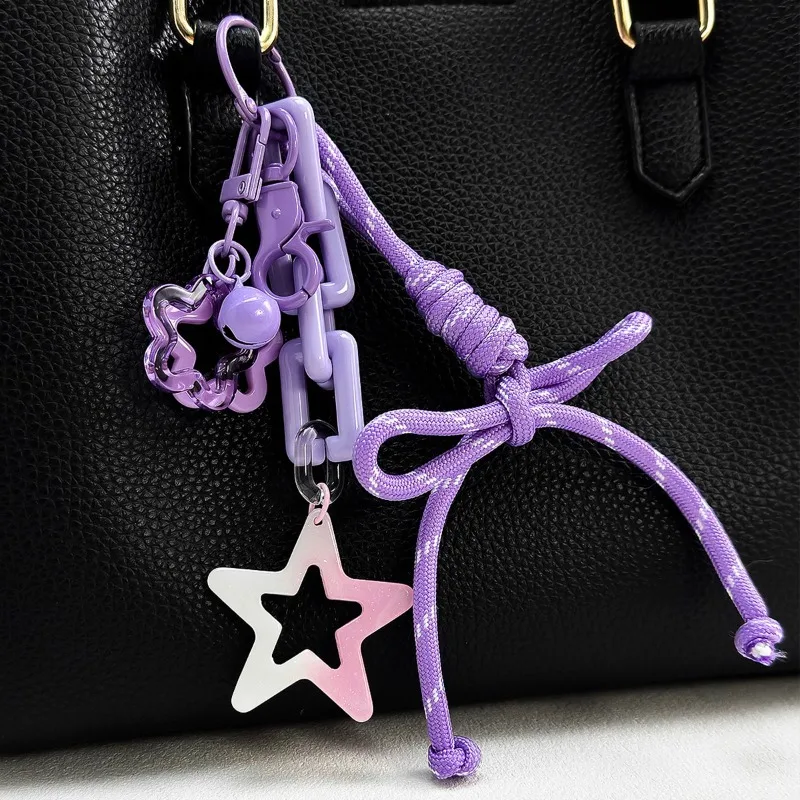 

New Dopamine Braided Rope Pendant Keychain For Girls/Paracord Ribbon Keychain With Star Charm Accessory Gift Women