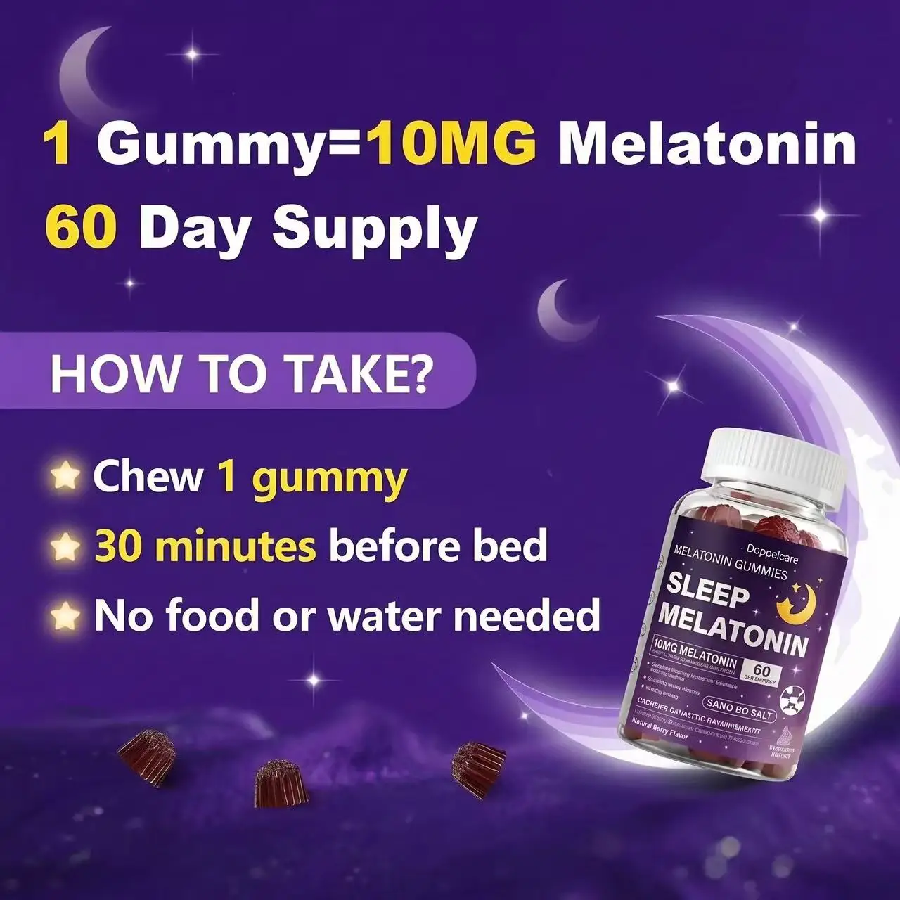 Sugar Free Plant-Based Melatonin Chewable Night Calming Phytonutrient Supplement Support Body Melatonin Generation Soft Chews