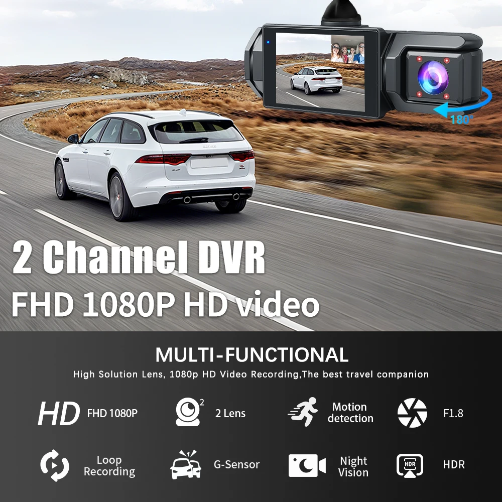 Front & Rear Dash Cam FHD1080P Dual Lens 170° Wide Angle Night Vision Loop Recording G-Sensor Dash Came For Car Driving Recorder