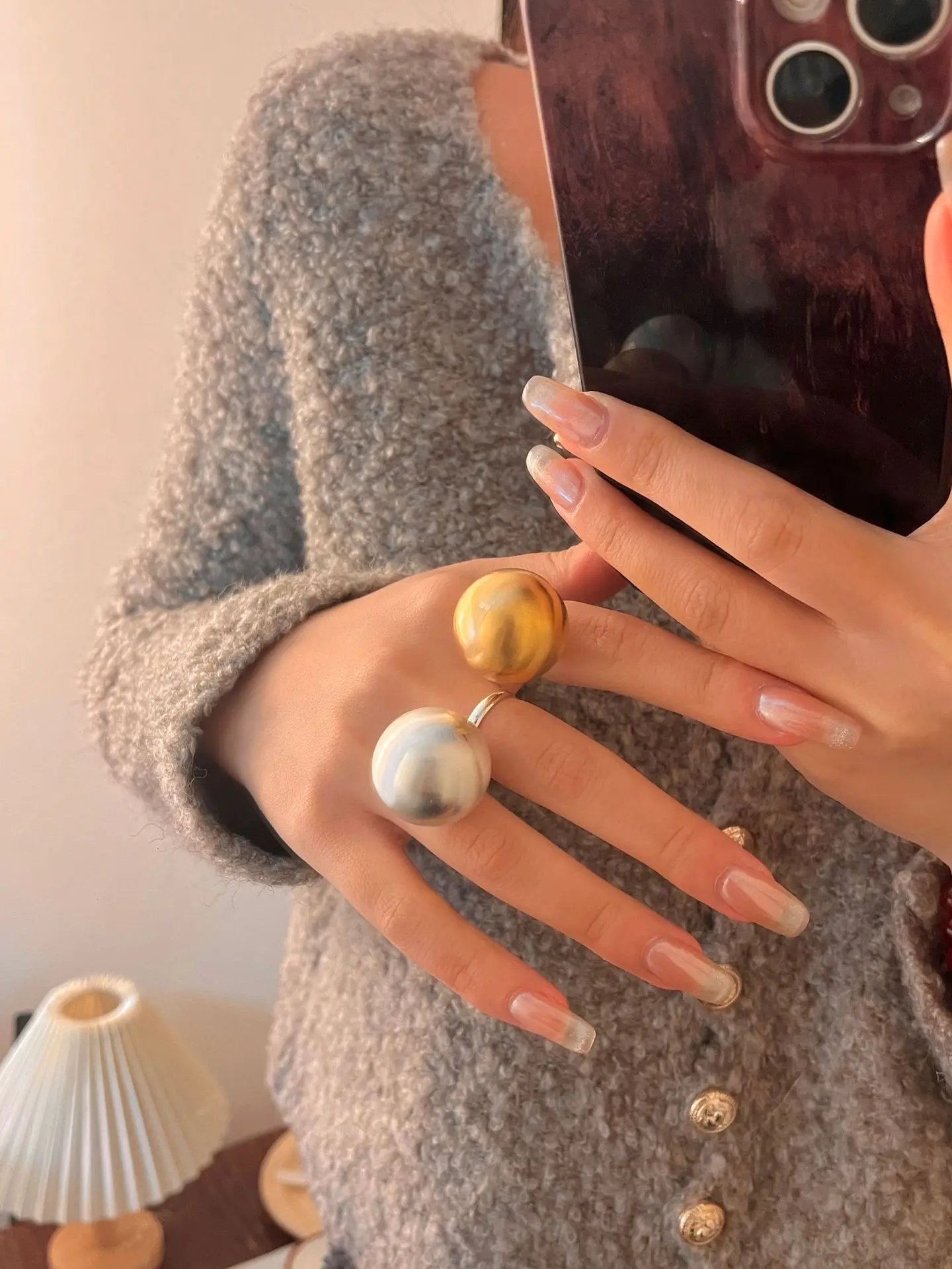 Vintage Chunky Metal Brushed Matte Round Ball Large Rings for Women Men Irregular Geometric Fashion Trend Jewelry Gifts